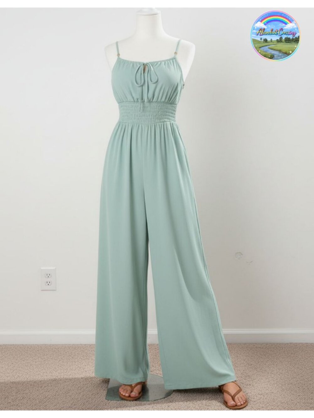 Womens Spaghetti Strap Wide Leg Jumpsuit Sleeveless One Piece with Pockets